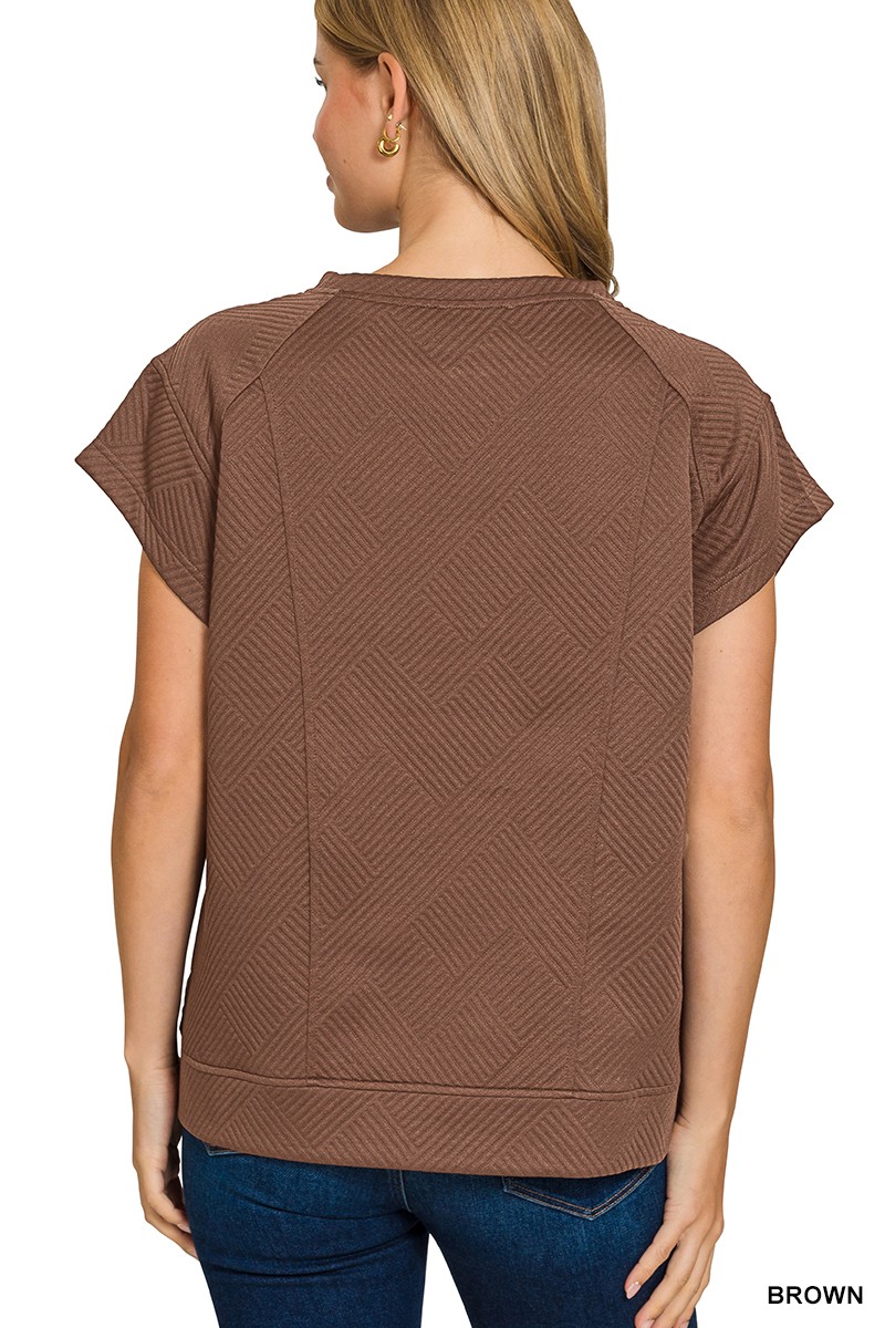 Textured Knit Jacquard Short Sleeve Top