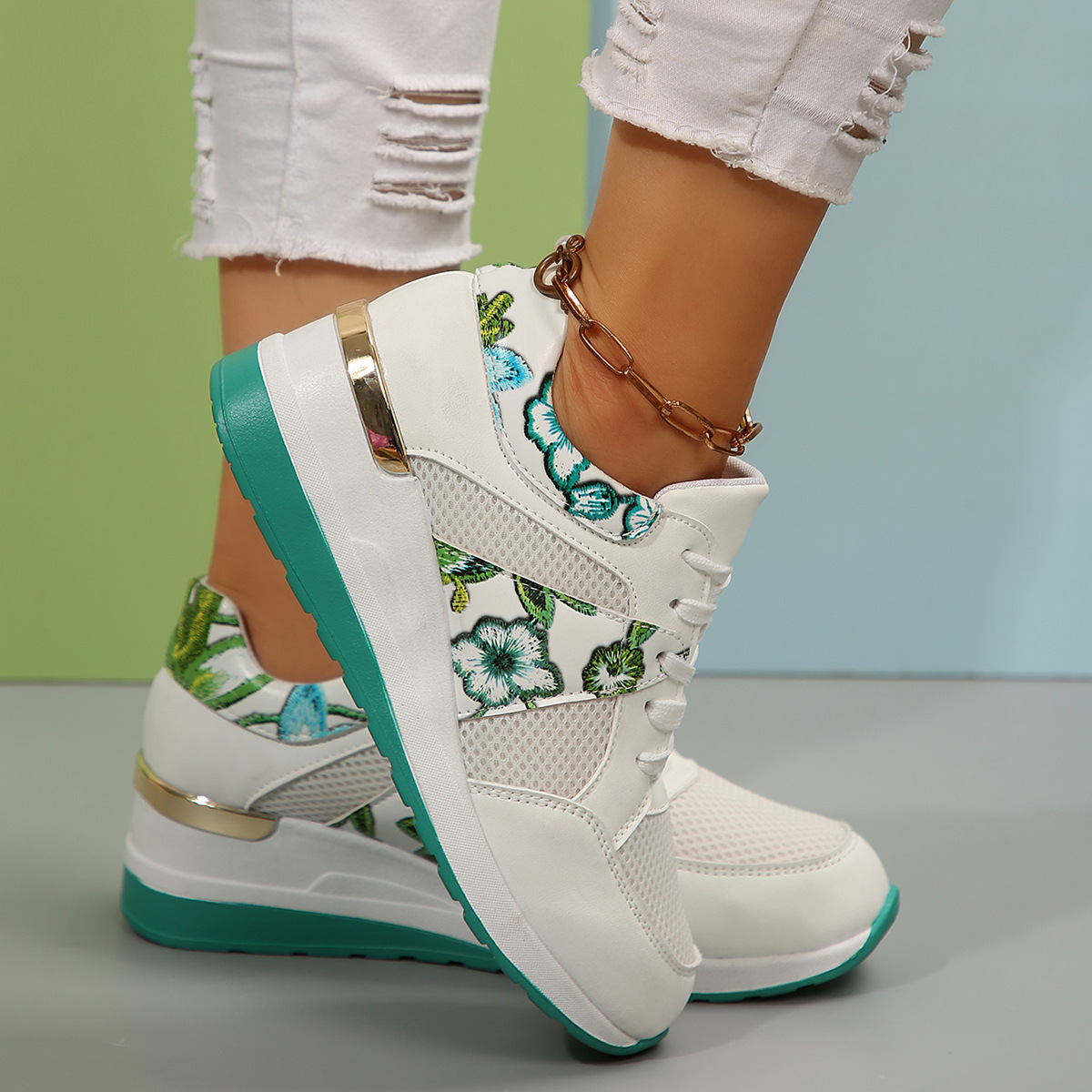 Floral Mesh Wedge Athletic
