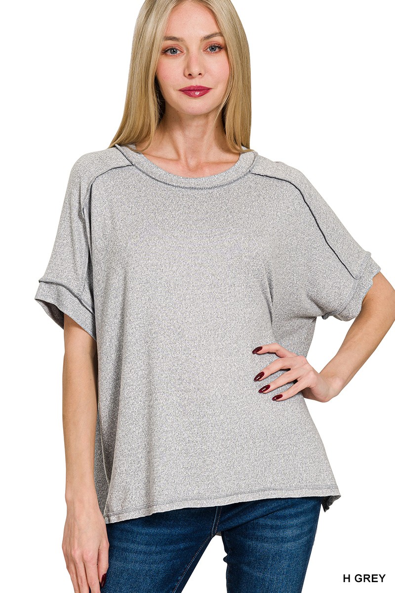 Zenana Full Size Soft Melange Hacci Short Sleeve Hi-Low Tee Plus Size
