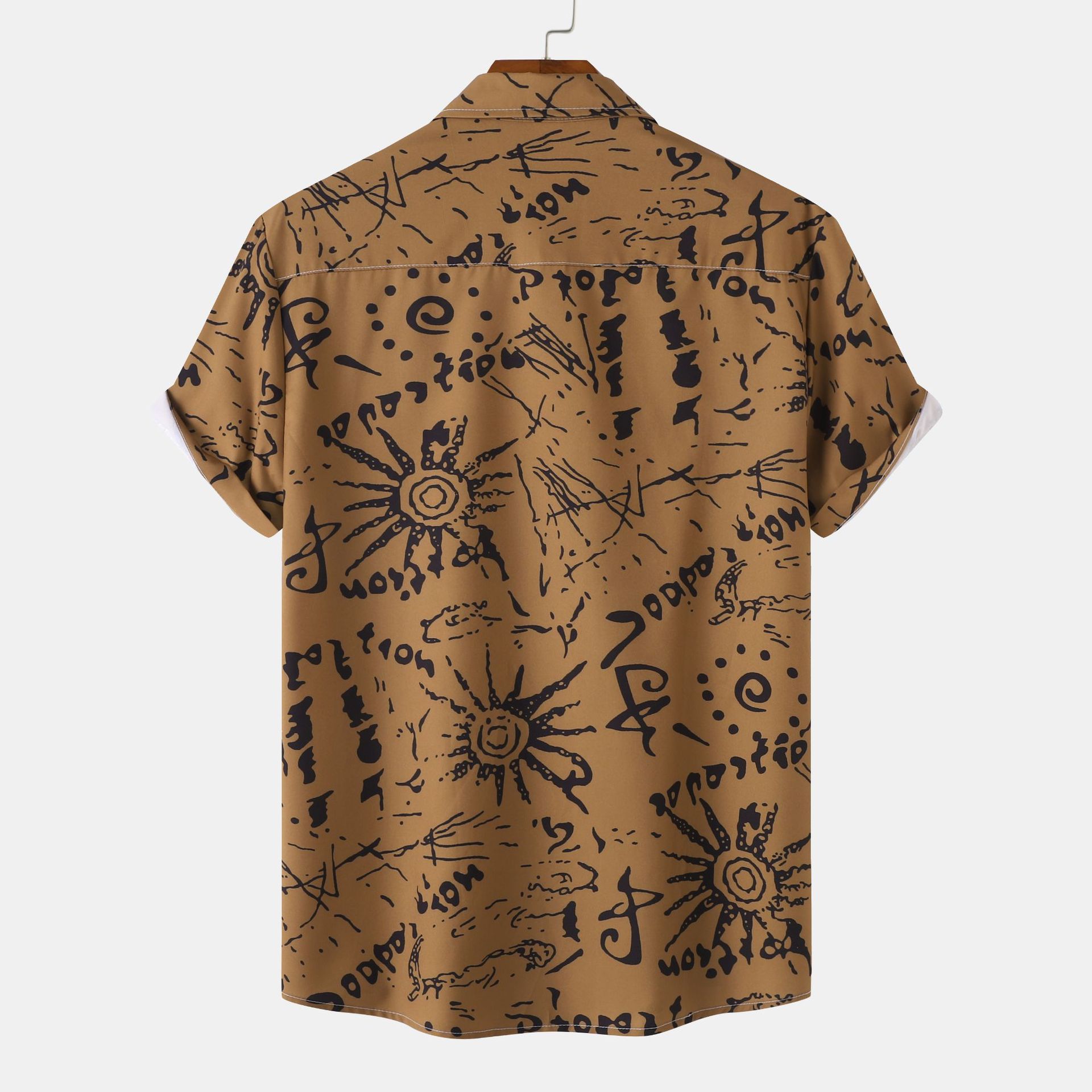 Men's Plus Size Vintage Sun Print Short Sleeve Button-Up Shirt