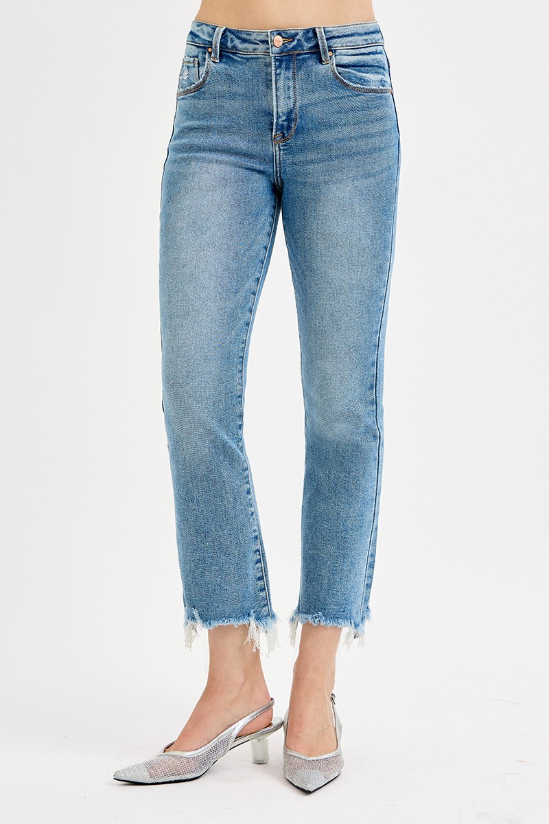 Full Size High Rise Crop Straight Slim Jeans Plus Size