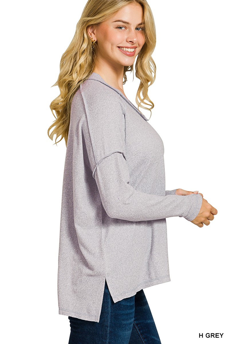 Soft Melange Hacci Exposed Seam Hi-low Tee