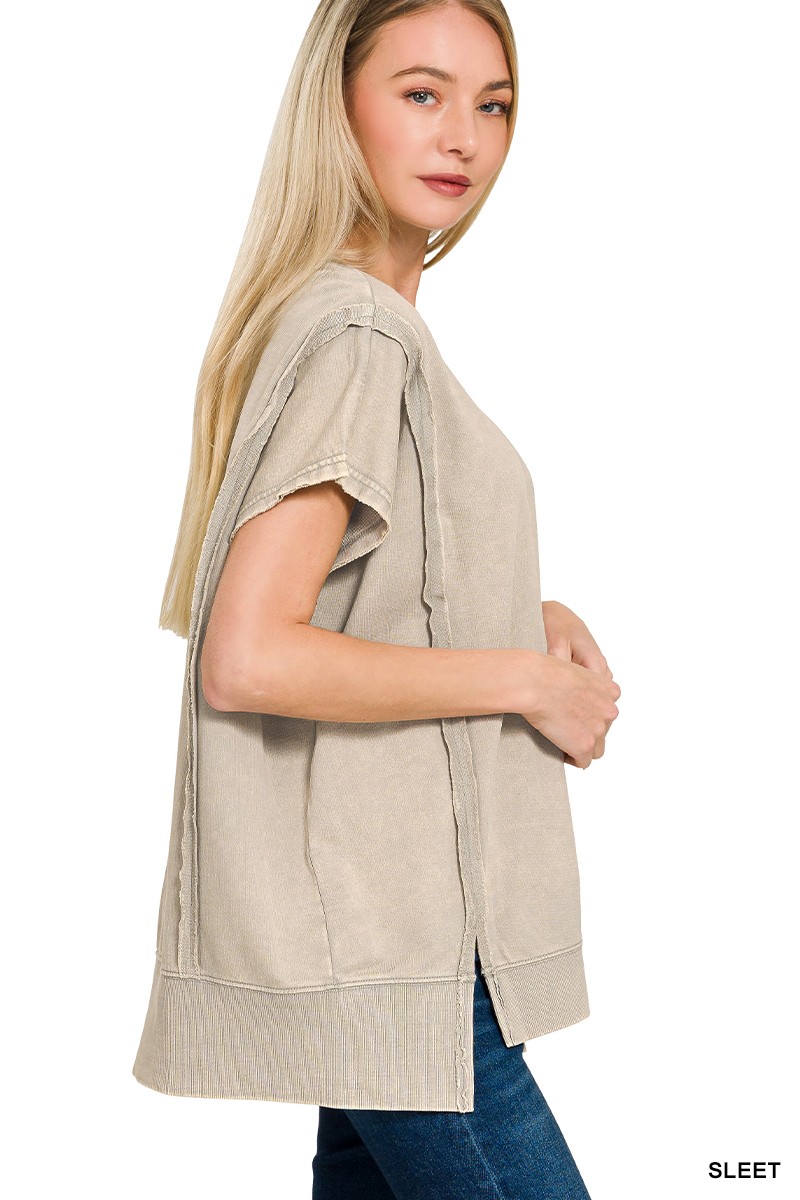 French Terry Acid Washed Hi-low Top