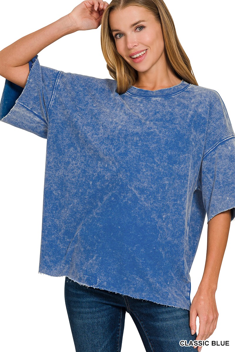 French Terry Washed Drop Shoulder Short Sleeve Top