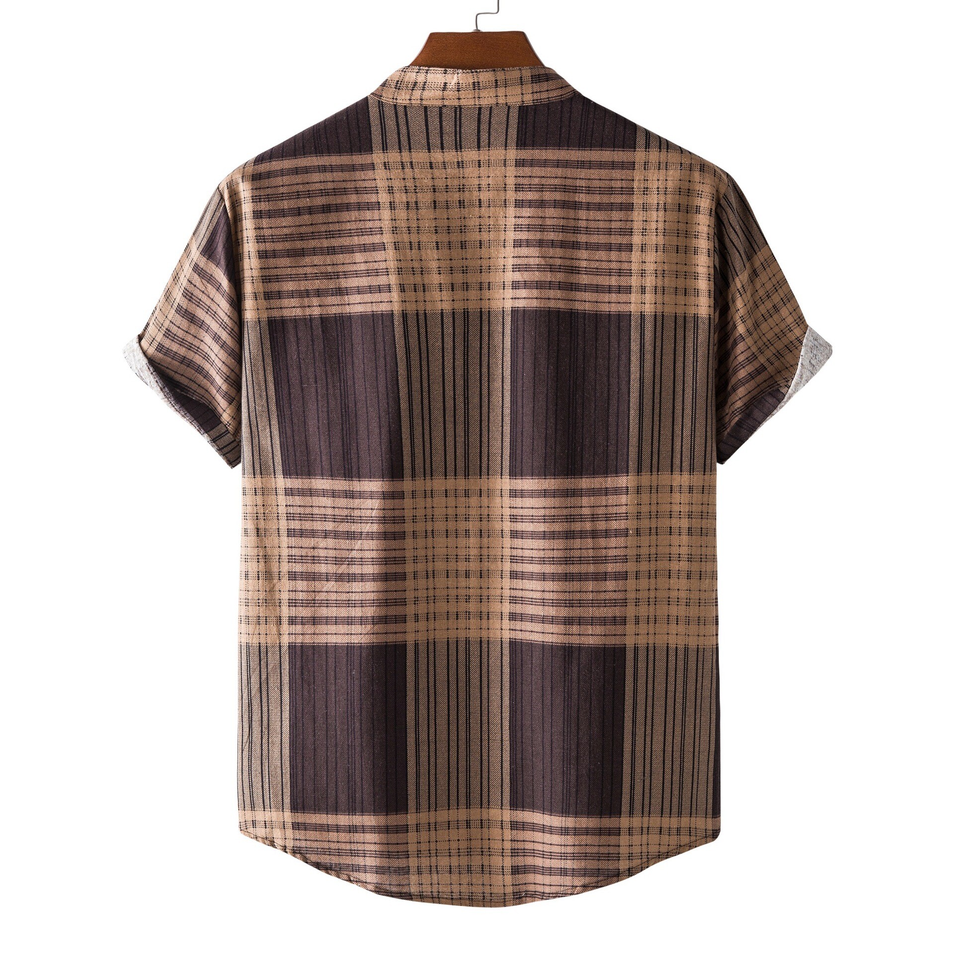 Men's Casual Plaid Short Sleeve Button Detail Shirt