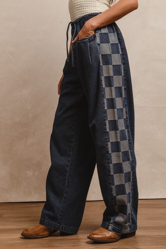 Washed Denim Mix And Match Long Pants