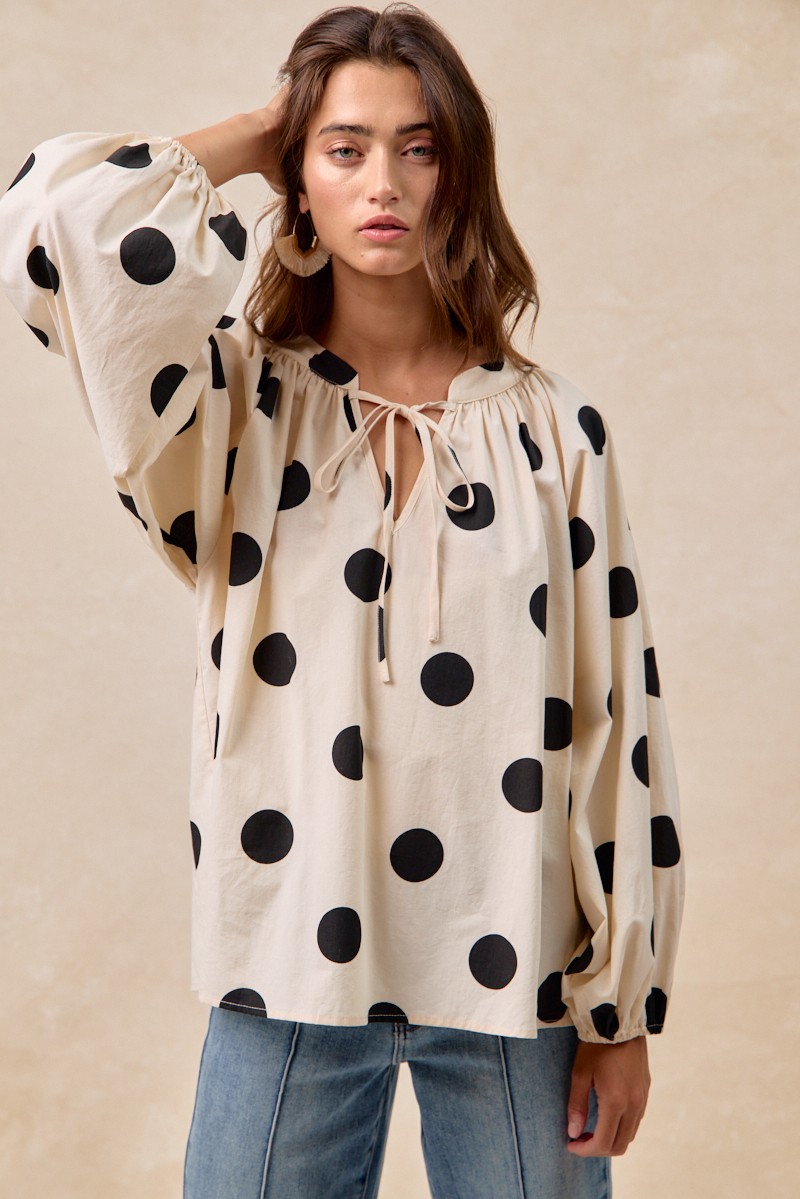 Polka Dot Exaggerated Balloon Sleeves Blouse