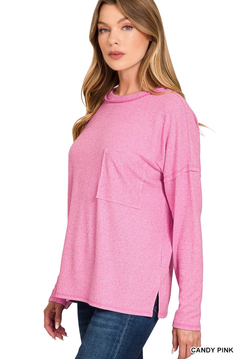 Soft Melange Hacci Round-Neck Long Sleeve T-Shirt
