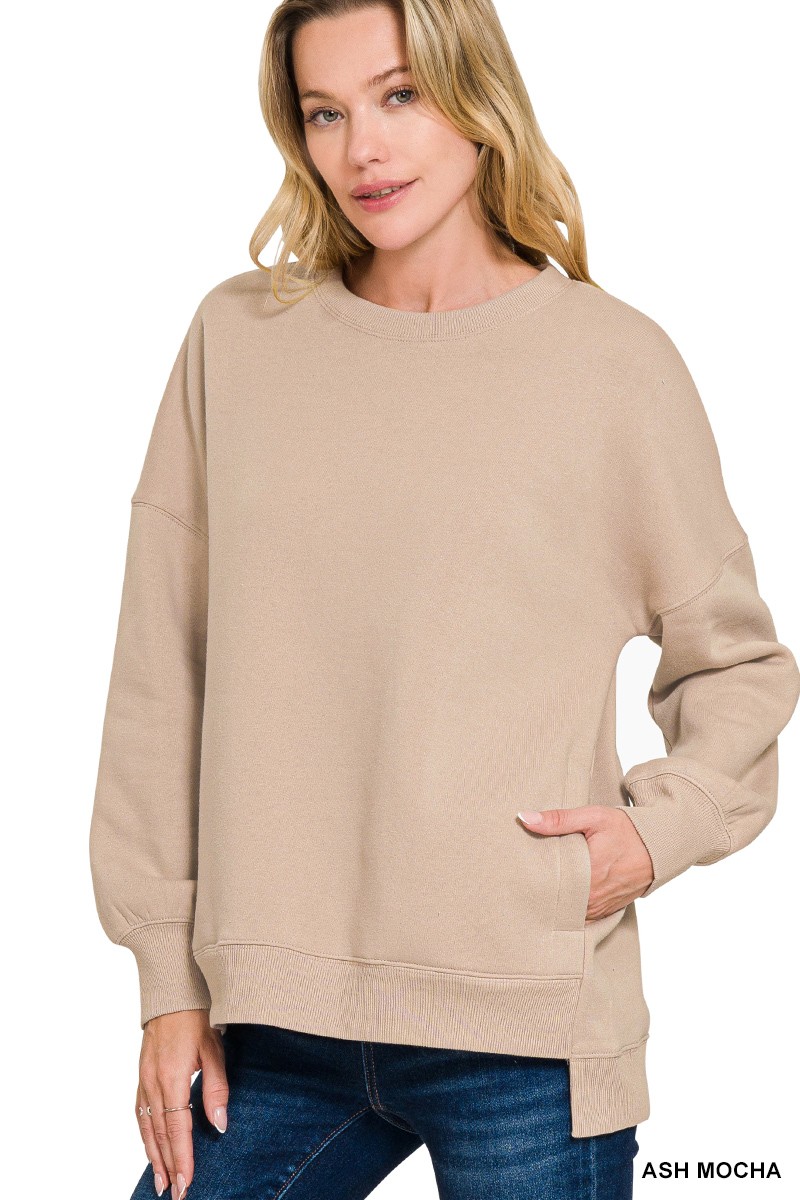 Full Size Fleece Hi-low Boyfriend Sweatshirts with Pockets Plus Size