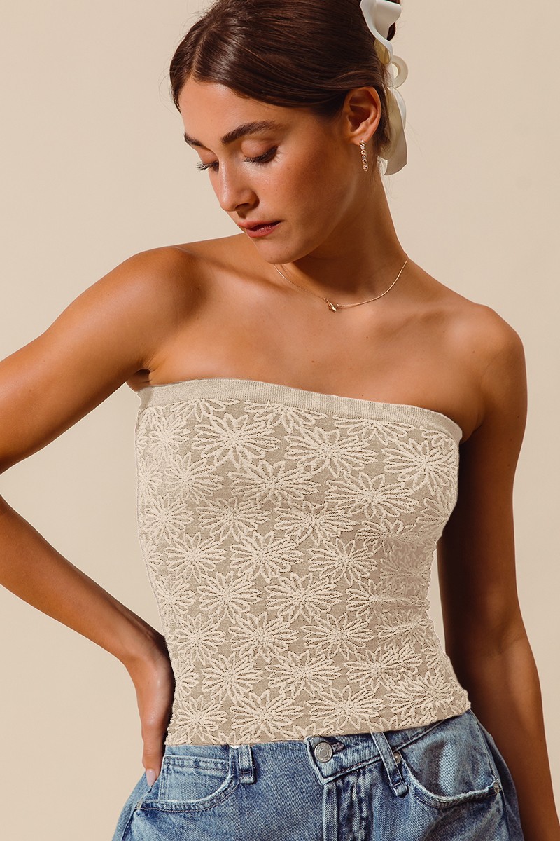 Jacquard Floral Two Tone Seamless Tube Top