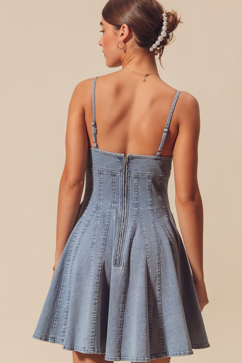 A Line Fit and Flare Denim Mini Dress
