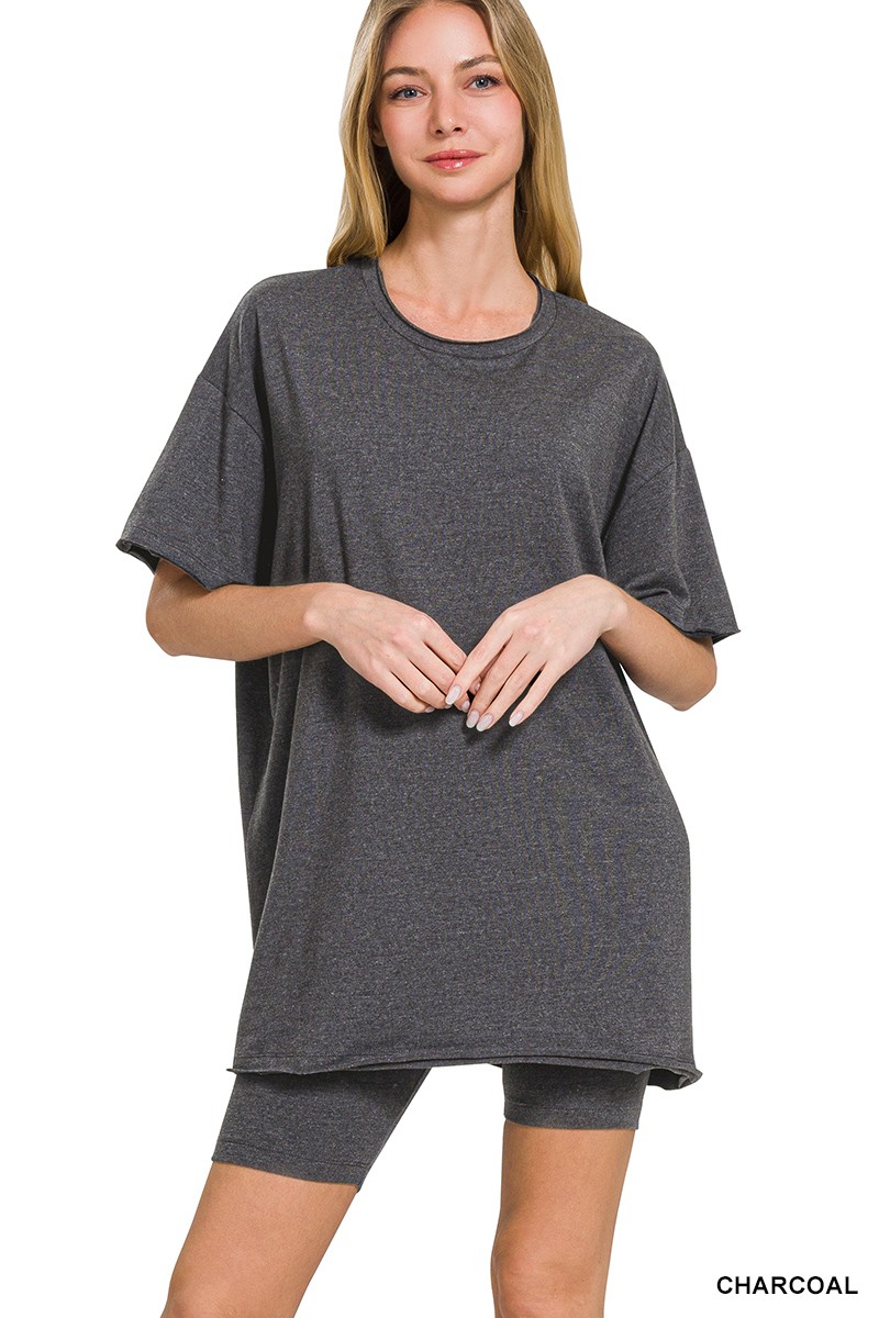 Cotton Round Neck Top & Biker Shorts