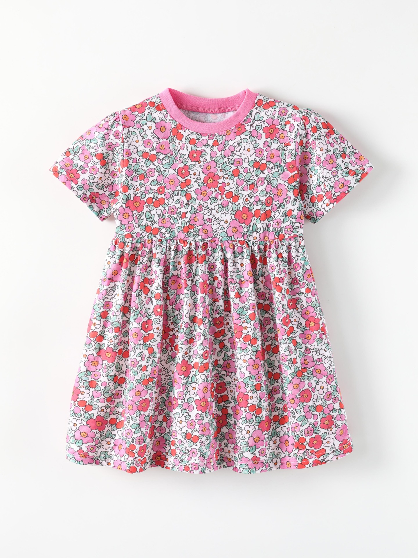 Children's Floral Print Short Sleeve A-Line Dress 2