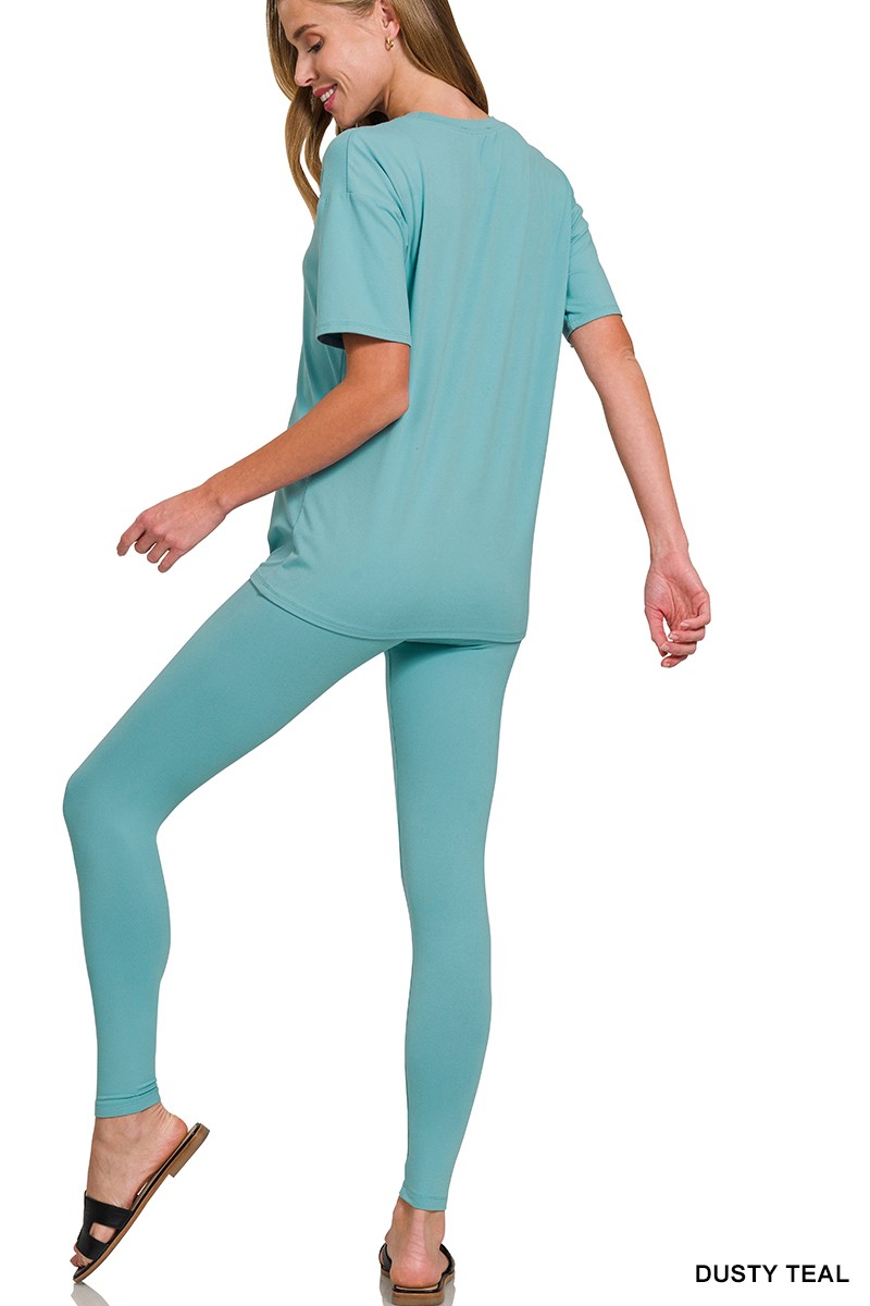 Brushed Dty Microfiber Short Sleeve Top and Pants Loungewear Set