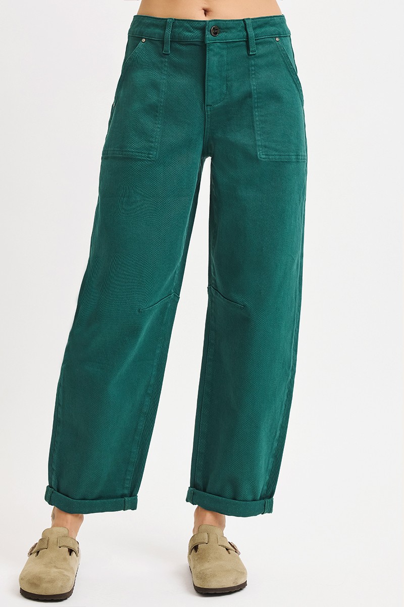 High Rise Ankle Cuffed Barrel Pants