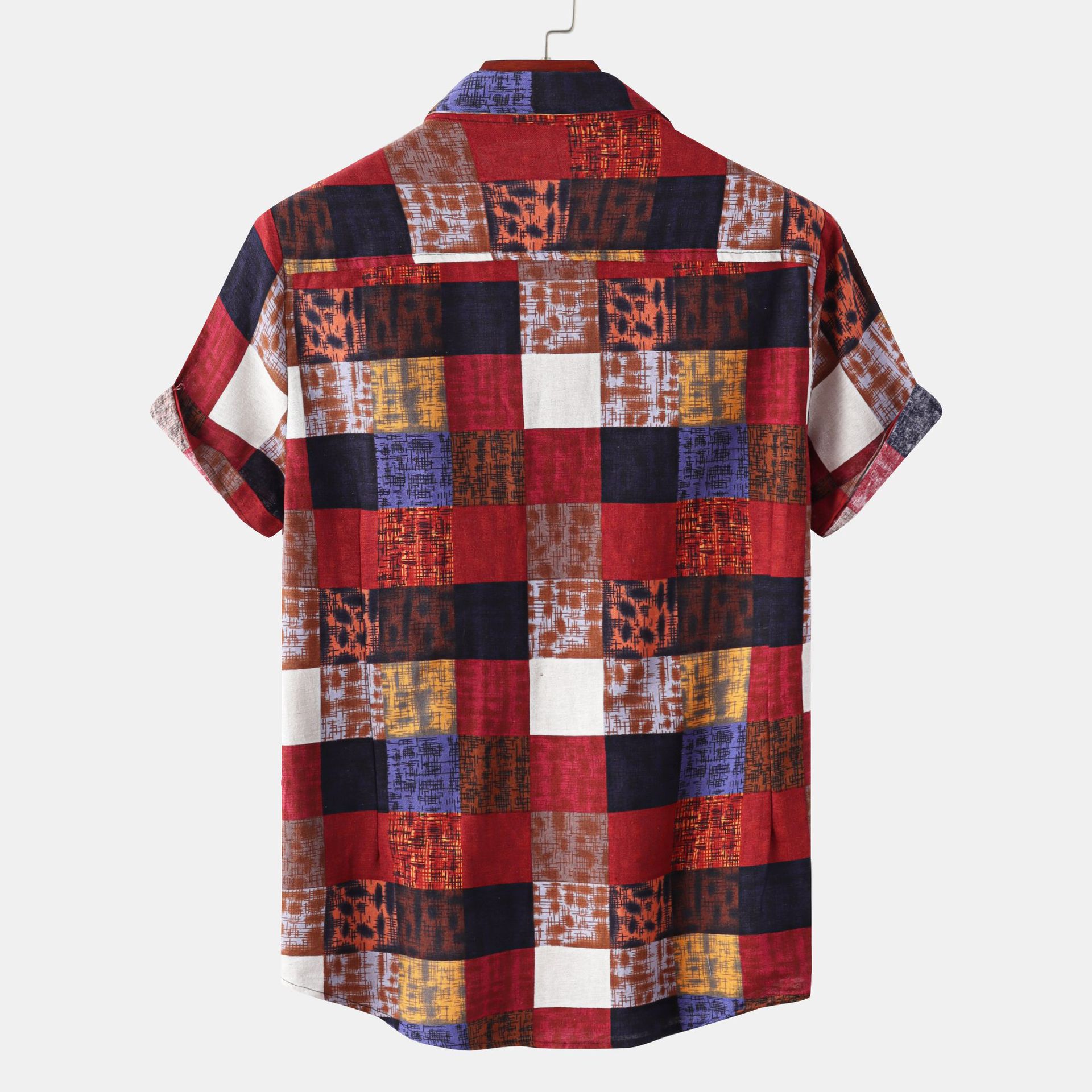 Men's Plus Size Plaid Button Up Short Sleeve Shirt