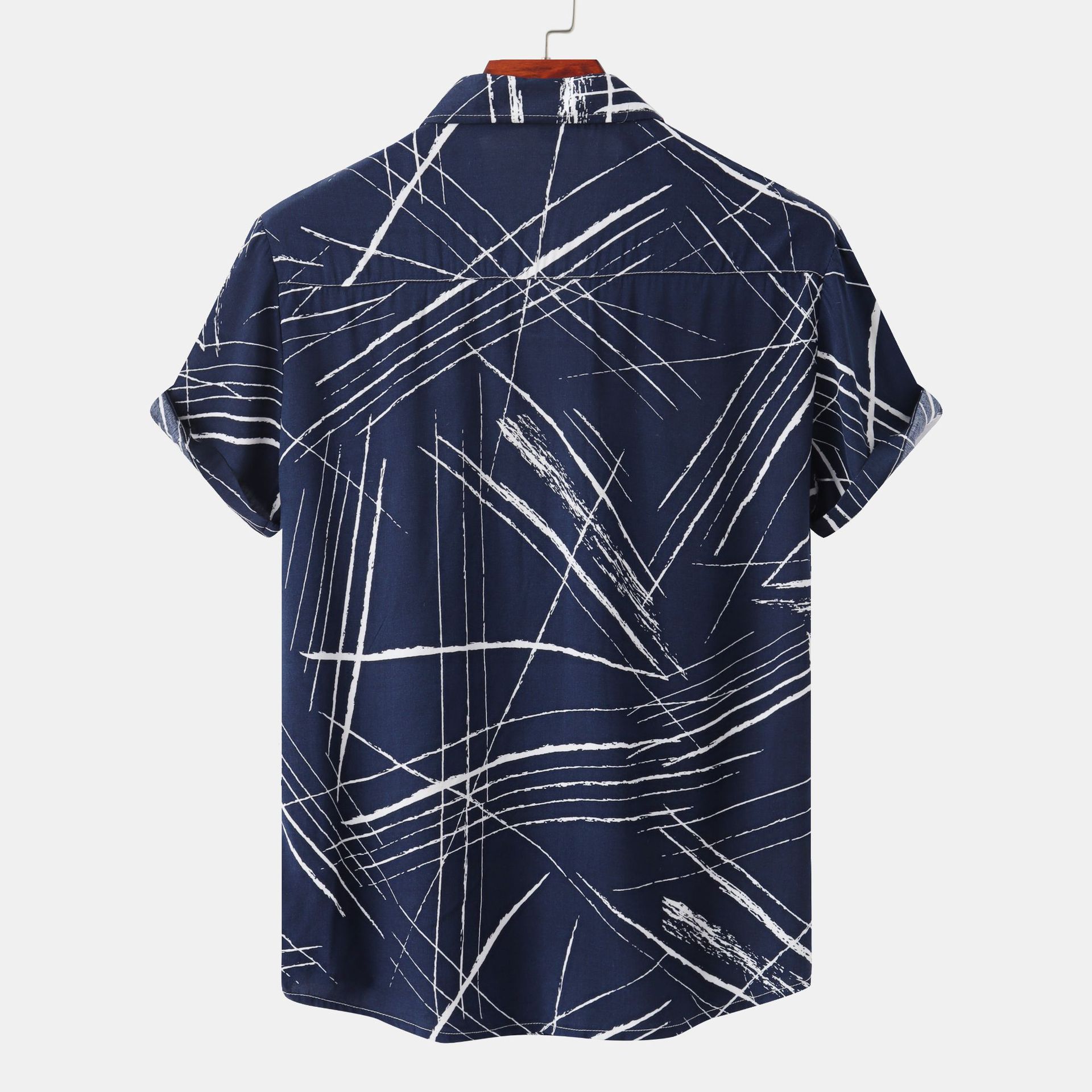 Men's Plus Size Abstract Lines Print Short Sleeve Button-Up Shirt