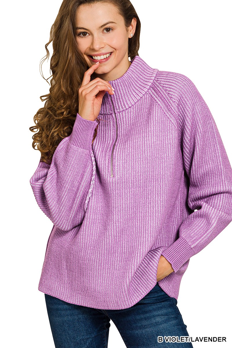 Ribbed Two Tone Half Zip Sweater