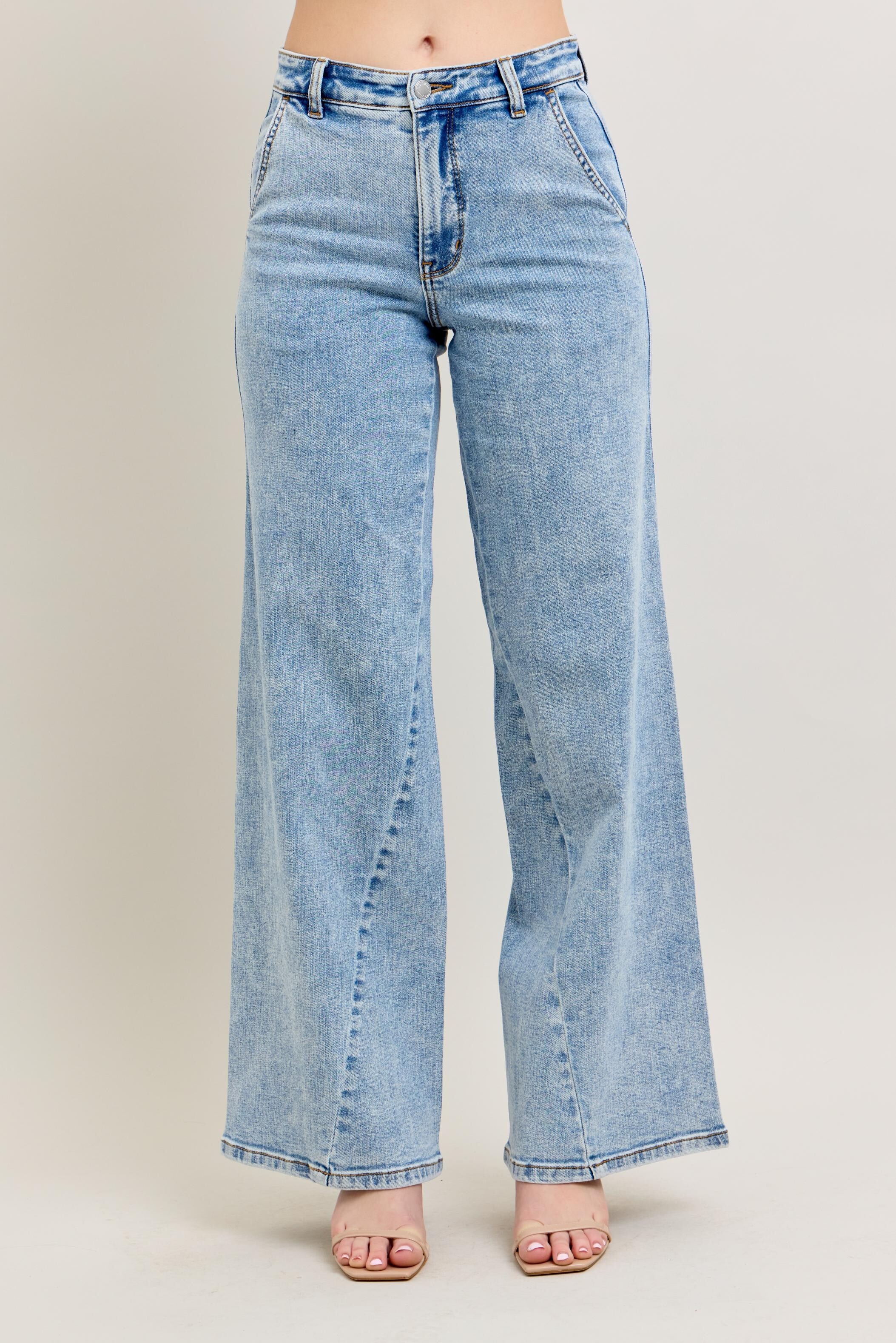 Full Size High Waist Wide Leg Jeans with Skewed Inseam Plus Size