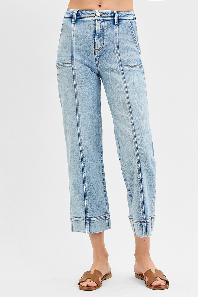 Full Size High Rise Crop Wide Front Seam Detailed Jeans Plus Size