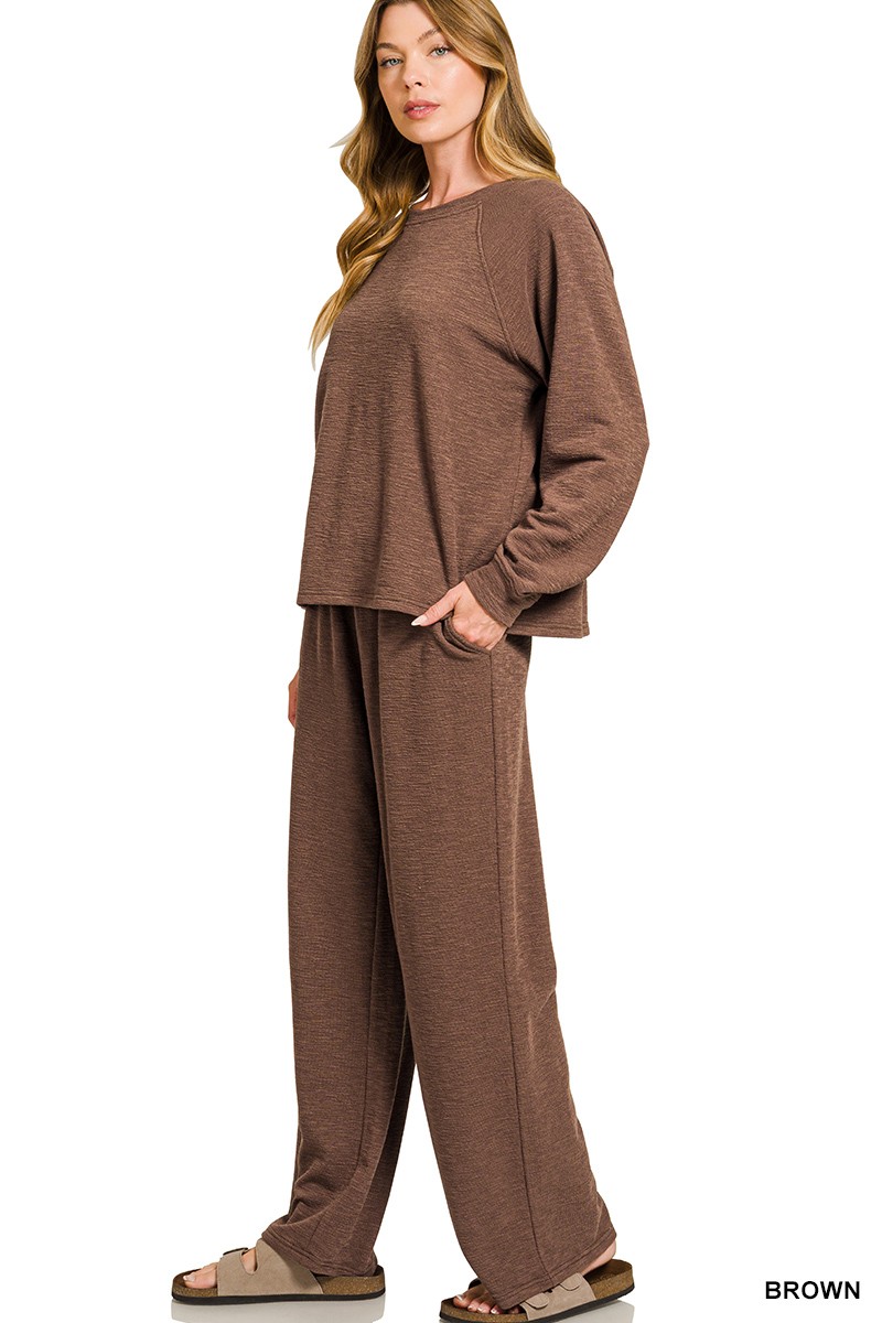Slub Long Sleeve Top and Pants Lounge Set
