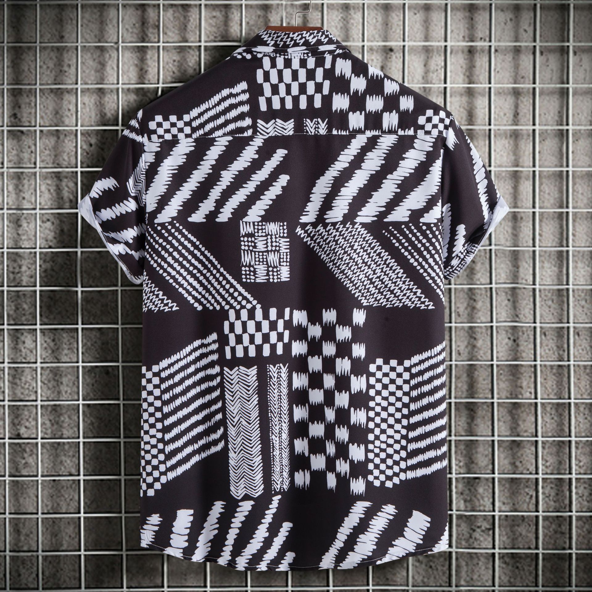 Men's Plus Size Geometric Pattern Short Sleeve Button-Up Shirt