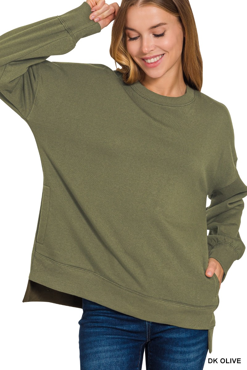 Fleece Hi-low Boyfriend Sweatshirts with Pockets