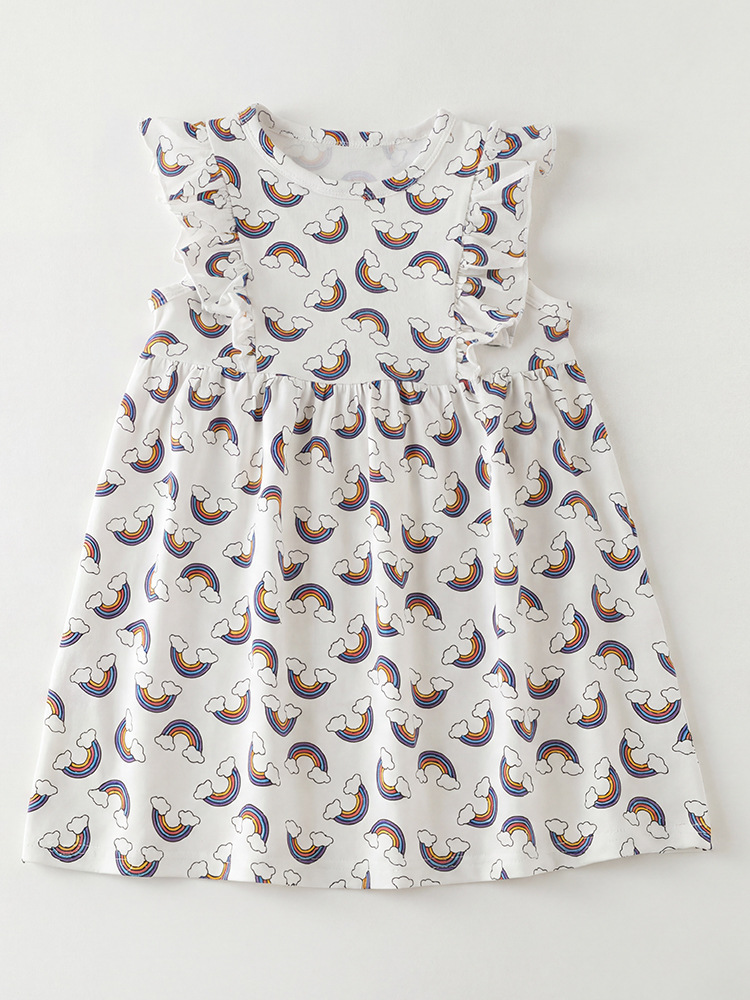 Children's Rainbow Print Ruffle Sleeve Dress 2