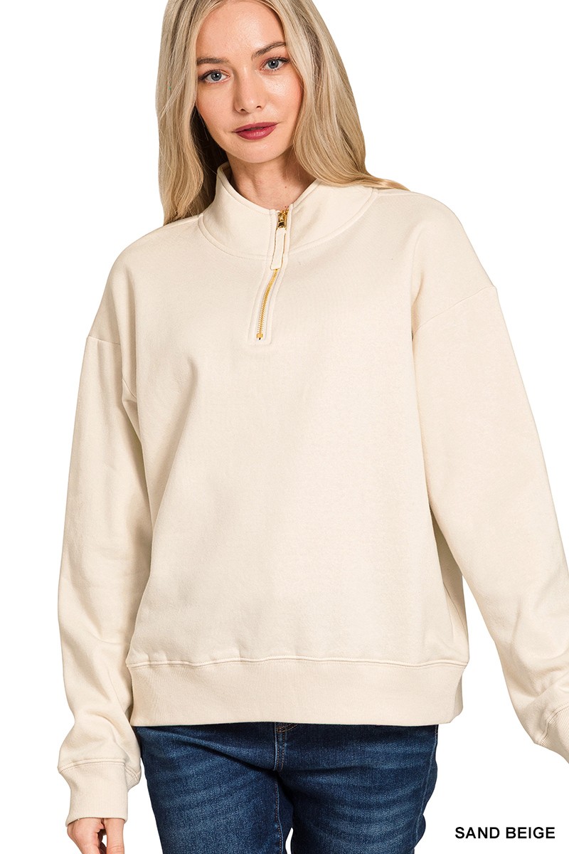 Zenana Fleece Half Zip Sweatshirt
