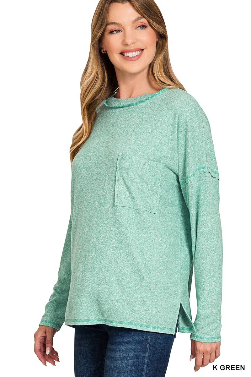 Soft Melange Hacci Round-Neck Long Sleeve T-Shirt