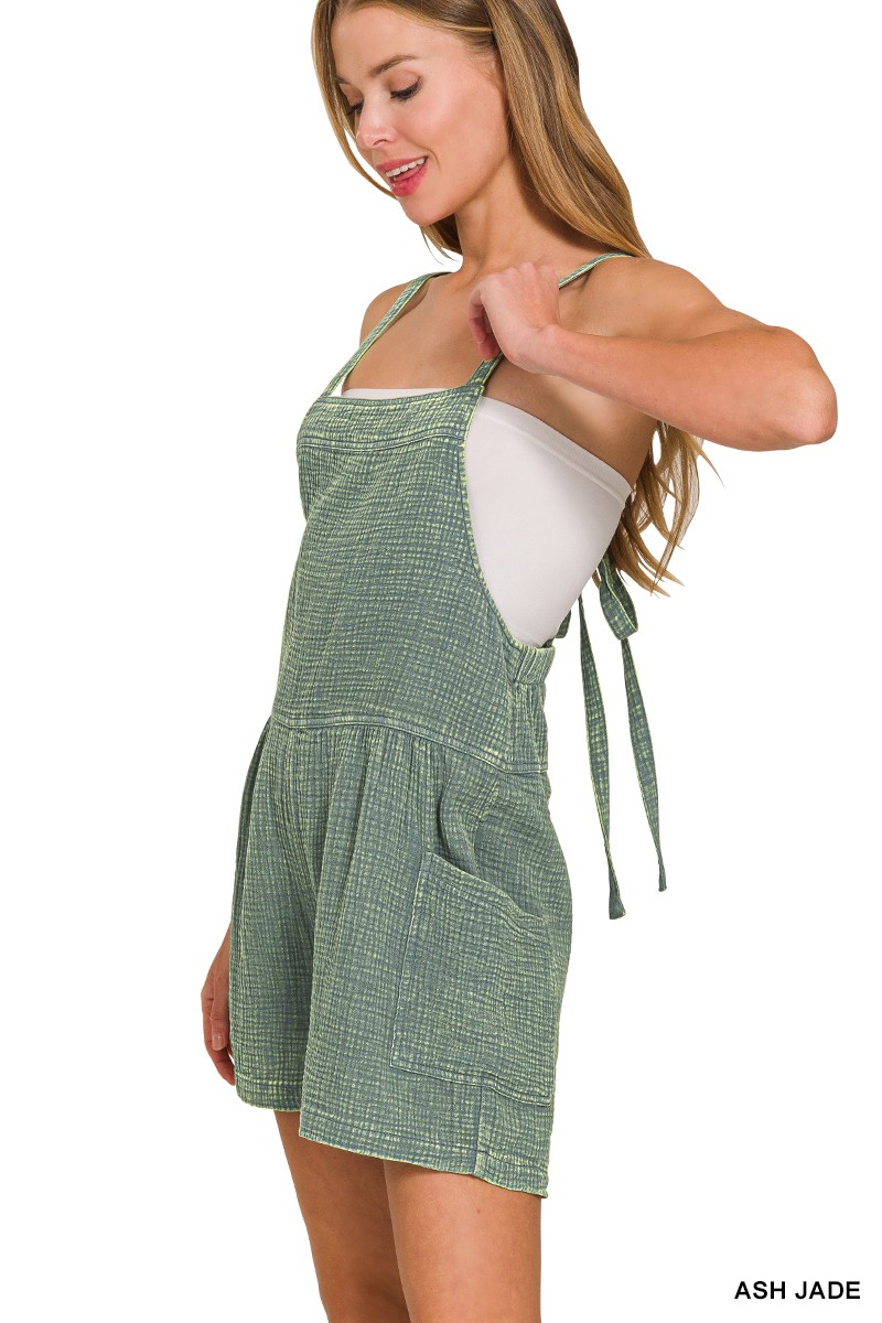Washed Double Gauze Tie Back Rompers
