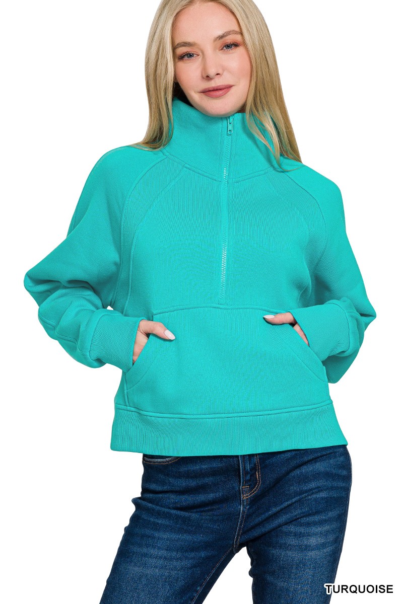 Fleece Half Zip Kangaroo Pocket Sweatshirts