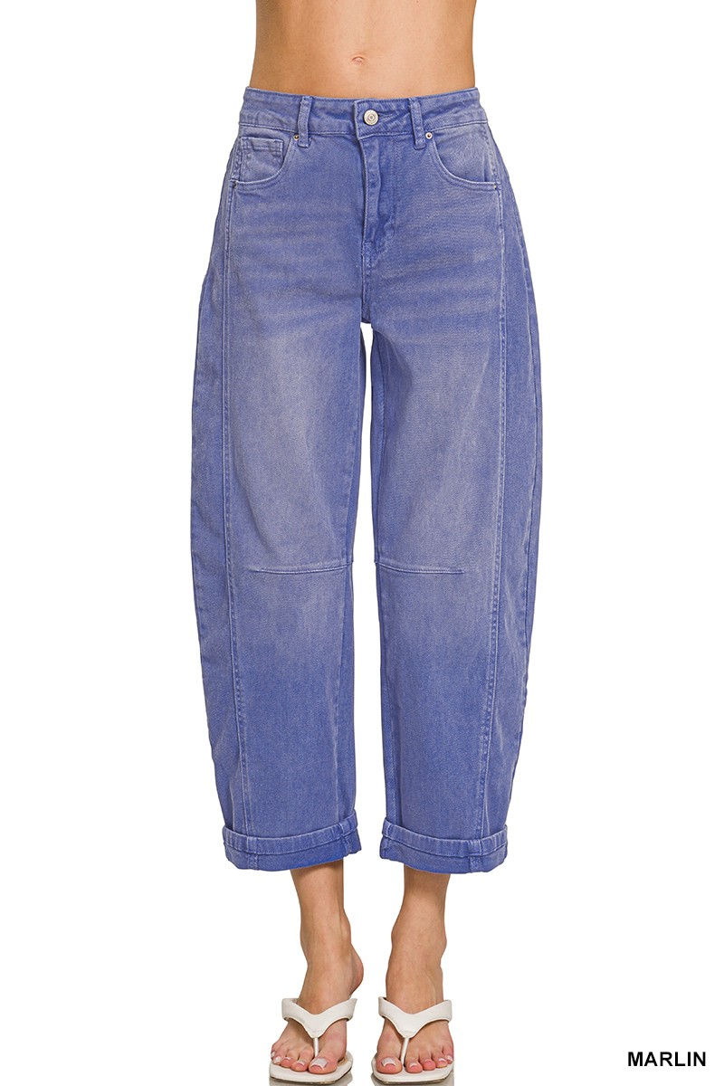 Zenana High Rise Barrel-Leg Cropped Jeans