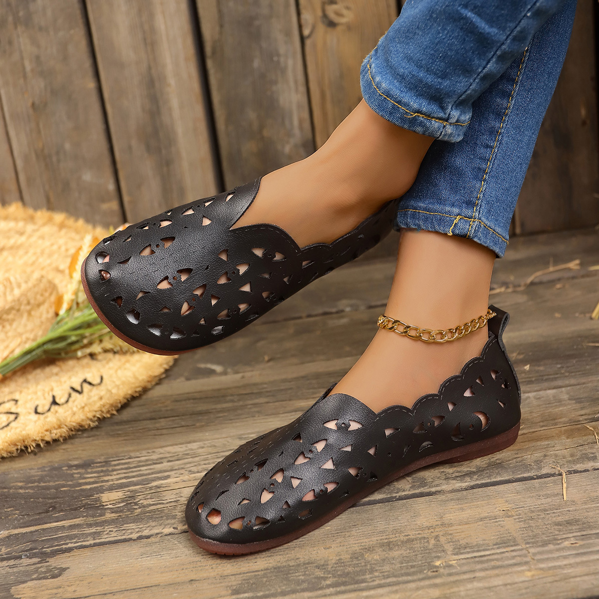 Hollow Out Breathable Casual Flat Slip-Ons