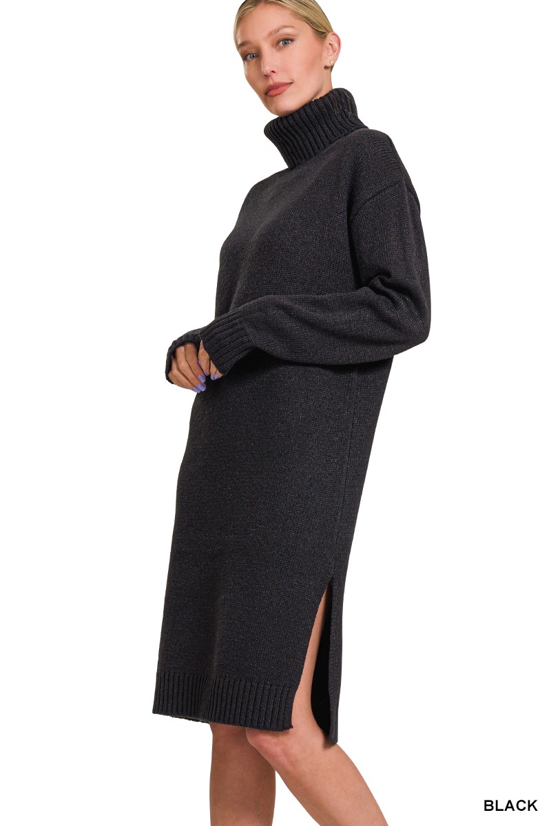 Turtle Neck Long Sleeve Midi Sweater Dress