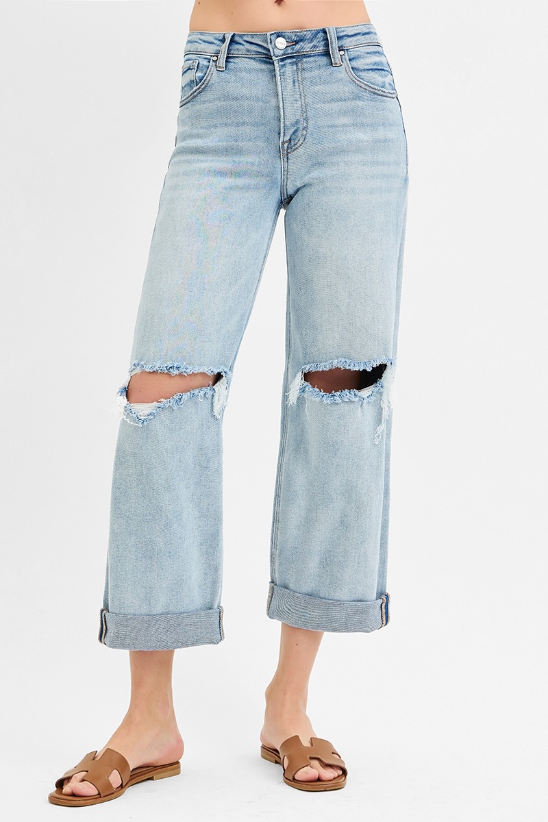 Full Size Mid Rise Fit Boyfriend Jeans with Cuff Plus Size