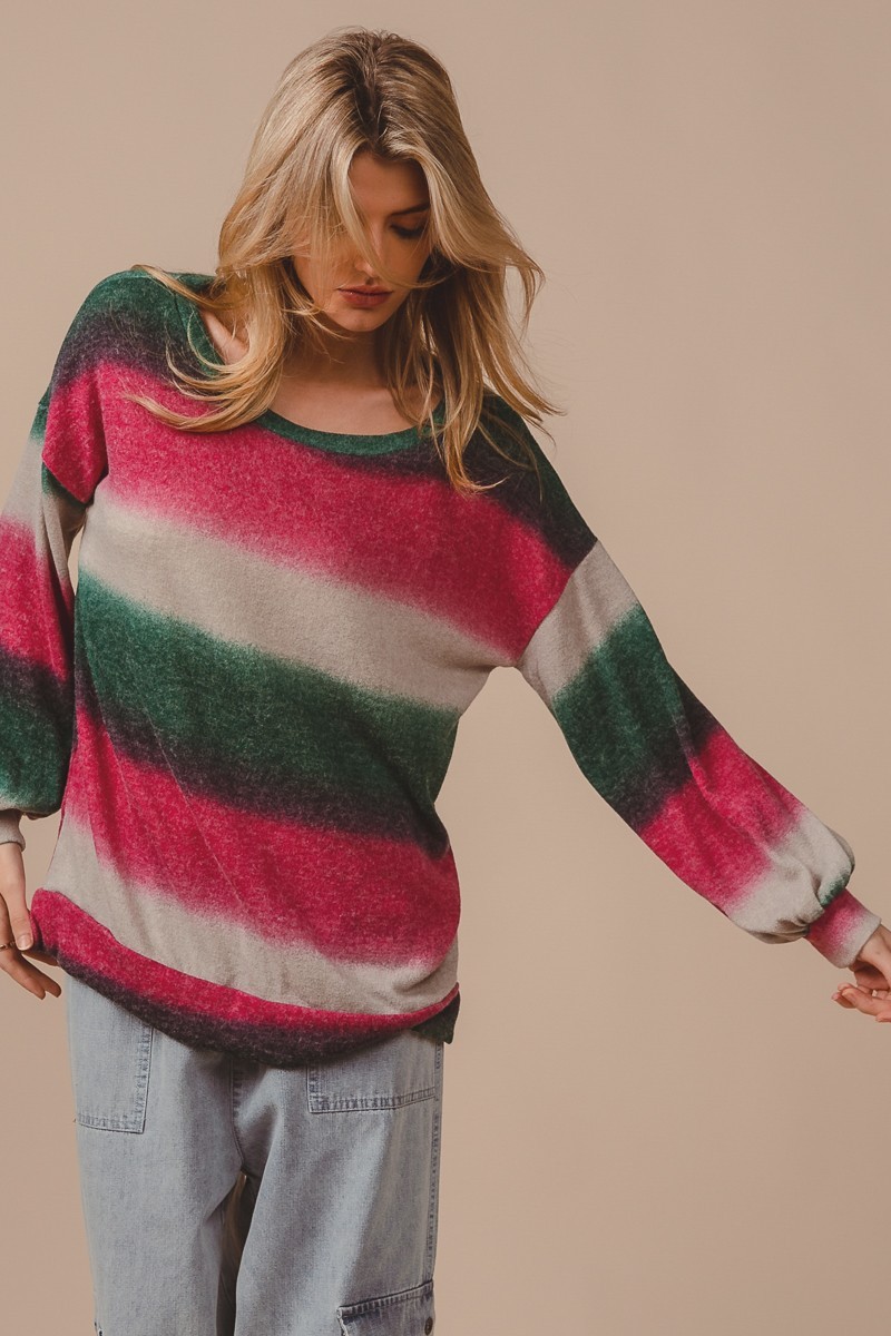 Striped Gradation Print Knit Top