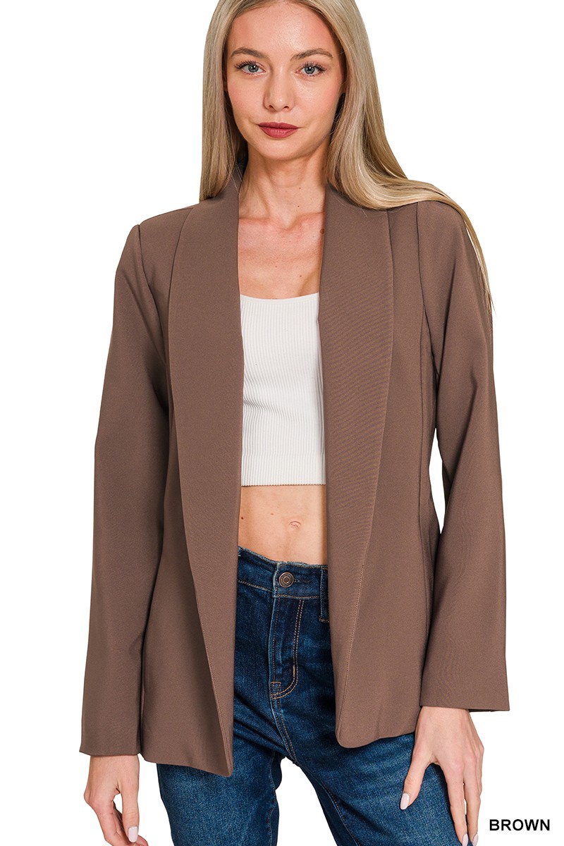 Zenana Woven Long Sleeve Blazer With Lining