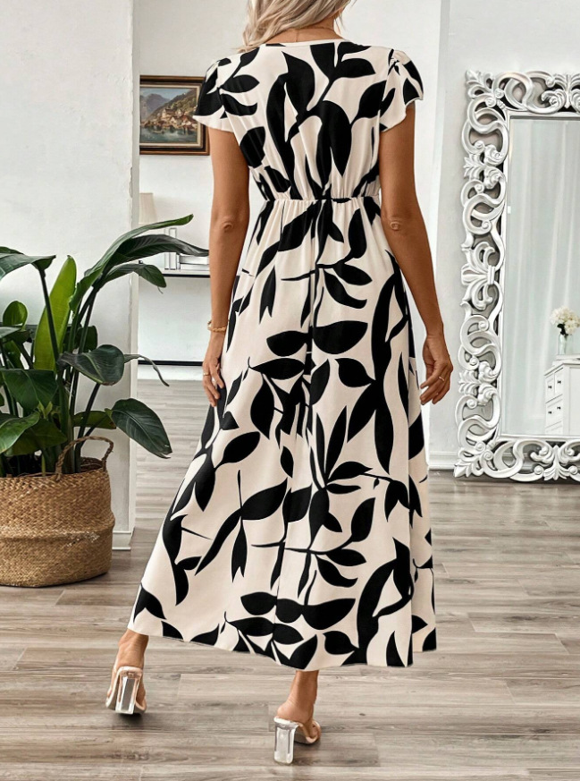 Printed Surplice Wrap Midi Dress