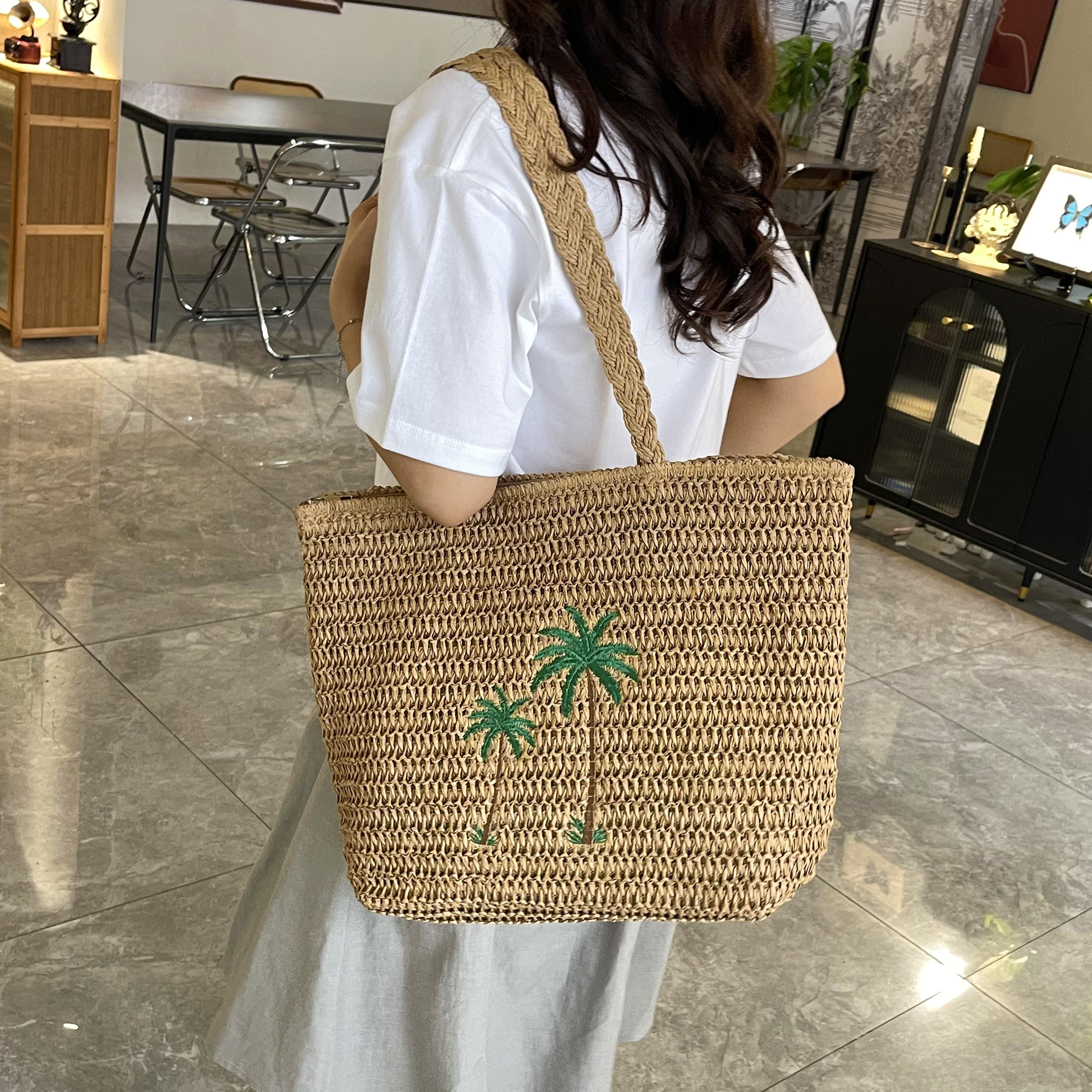 Palm Tree Woven Straw Shoulder Bag 4