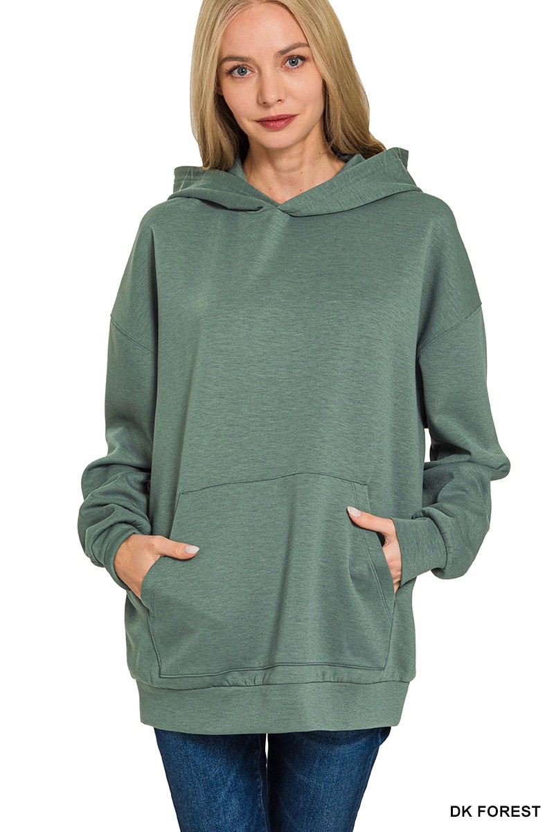 Zenana Oversized Scuba Hoodie with Kangaroo Pocket