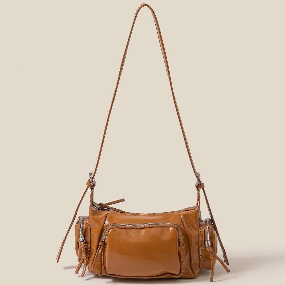 Fame Glossy Faux Leather Multi Pocket Hand Bag