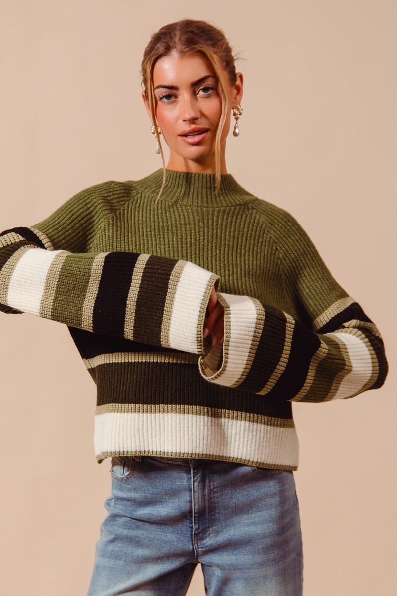 SO ME Multi Color Striped Mock Neck Sweater