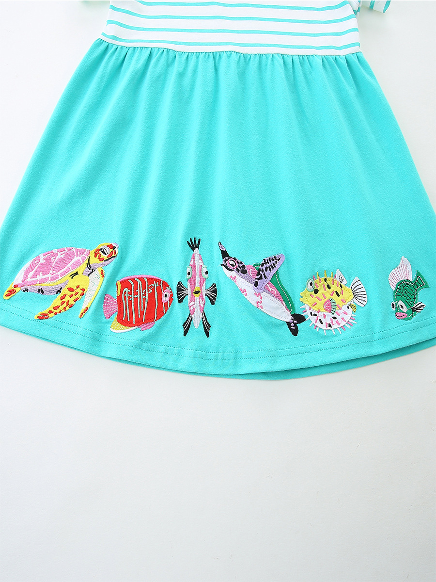 Children's Striped Turtle and Fish Embroidered Dress 4