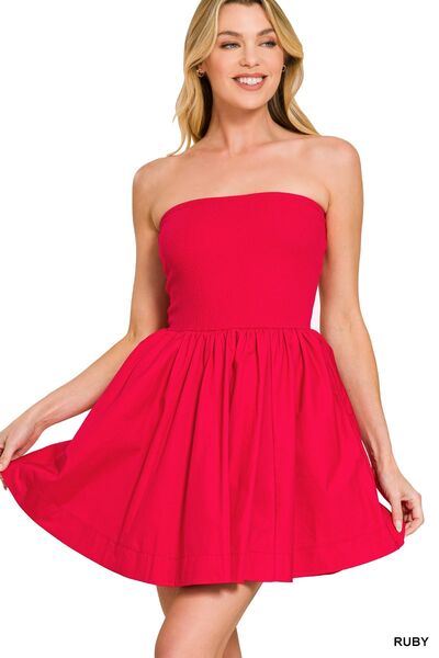 Zenana Combined Knit Tube Top Flare Mini Dress - Premium Quality