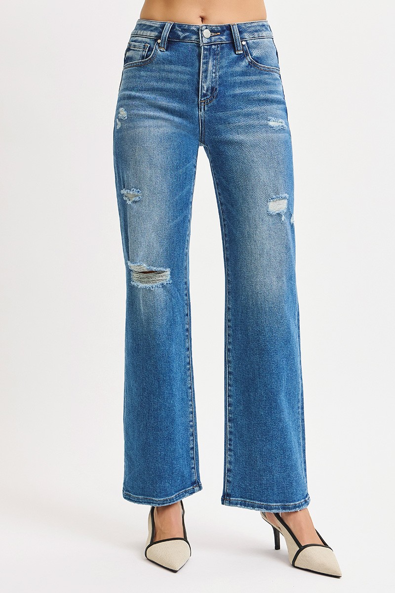 Full Size High Rise Ankle Straight Front Body Distressed Jeans Plus Size